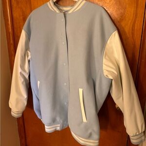 H&m divided blue and white varsity jacket